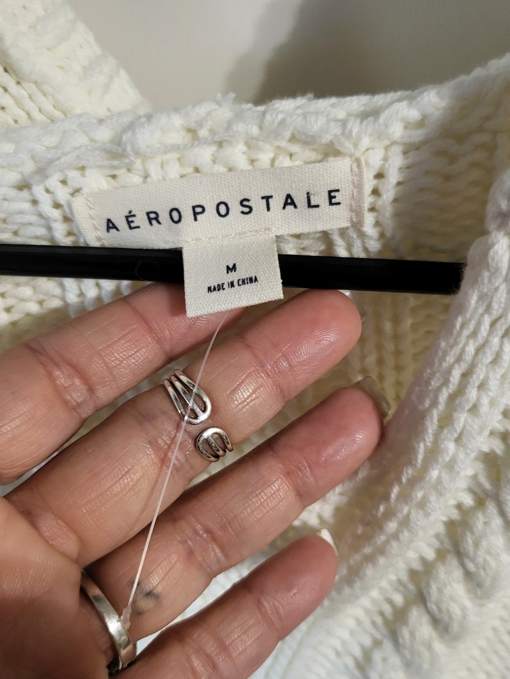 NWOT AEROPOSTALE WHITE CROP SWEATER HOODIE SZ M - Picture 3 of 5